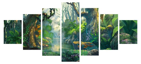 Obraz - Ilustrace tropického lesu (210x100 cm)