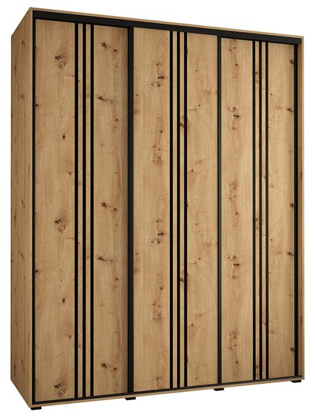 Šatní skříň s posuvnými dveřmi DAVOS 6, 190cm | DUB Artisan / černé pojezdy