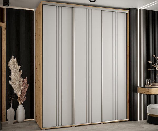Šatní skříň s posuvnými dveřmi DAVOS 6, 190cm | DUB Artisan / bílá / stříbrné