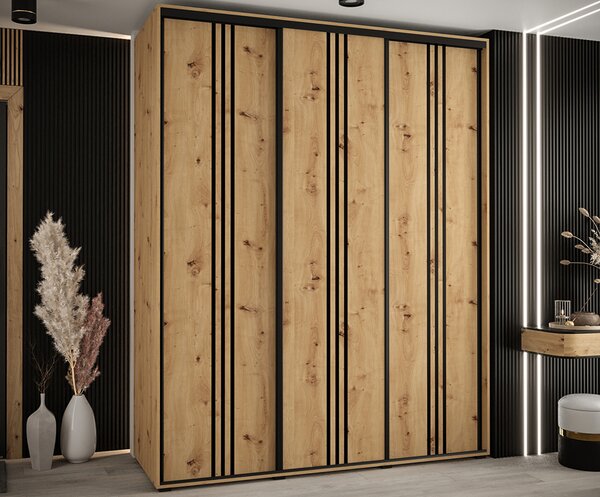 Šatní skříň s posuvnými dveřmi DAVOS 6, 190cm | DUB Artisan / černé pojezdy