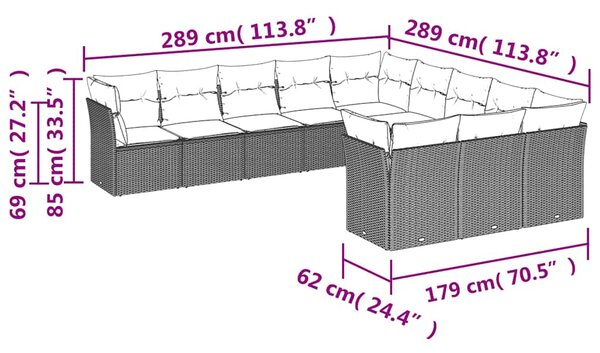 11dílná zahradní sedací souprava s poduškami černá polyratan 3250244