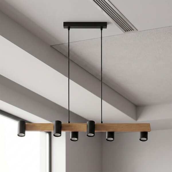 Brilagi - Lustr na lanku SELE 6xGU10/30W/230V černá/dekor dubu