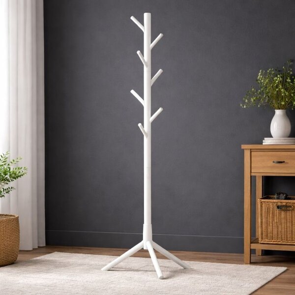 Dřevěný věšák na kabáty 175 cm, 8 háčků, béžový, samostojný