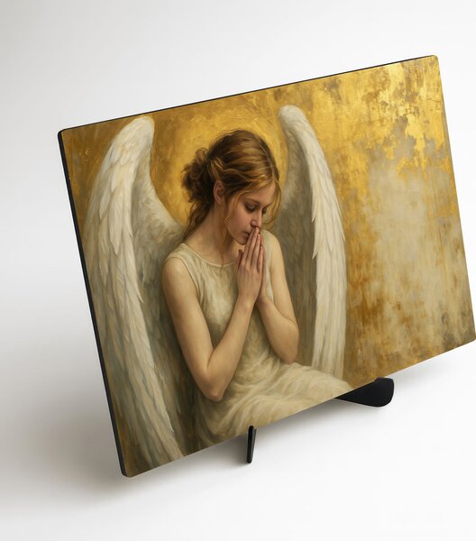DUBLEZ | Zlatý dřevěný obraz - Anděl | UV tisk, Premium