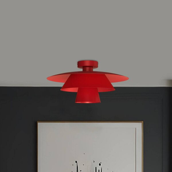 Luminex Stropní světlo Plato, červené, kov, Ø 38 cm, E27, stmívatelný, Červená, Obývací pokoj / jídelna, kov, Moderní