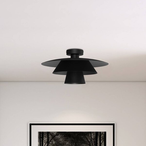 Luminex Stropní světlo Plato, černé, kov, Ø 38 cm, E27, stmívatelný, Černá, Obývací pokoj / jídelna, kov, Moderní