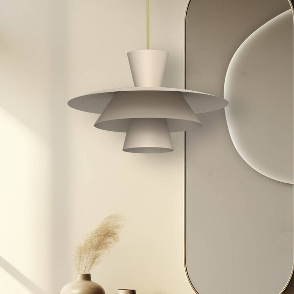 Luminex Závěsné světlo Plato, béžové, kov, Ø 38 cm, E27, stmívatelný, Krémová / jantar, Obývací pokoj / jídelna, kov, Moderní