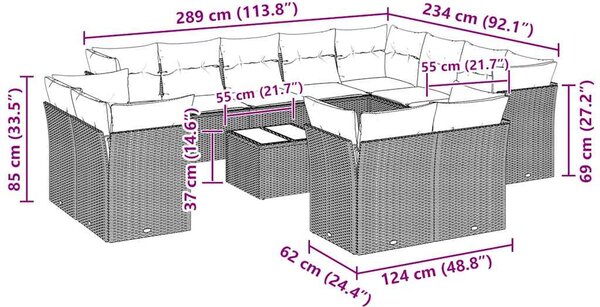 13dílná zahradní sedací souprava podušky světle šedá polyratan 3250381