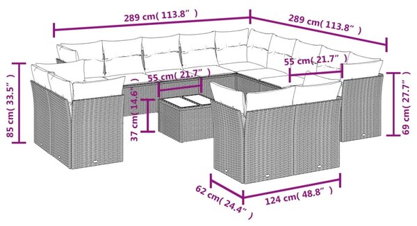 14dílná zahradní sedací souprava s poduškami béžová polyratan 3250397