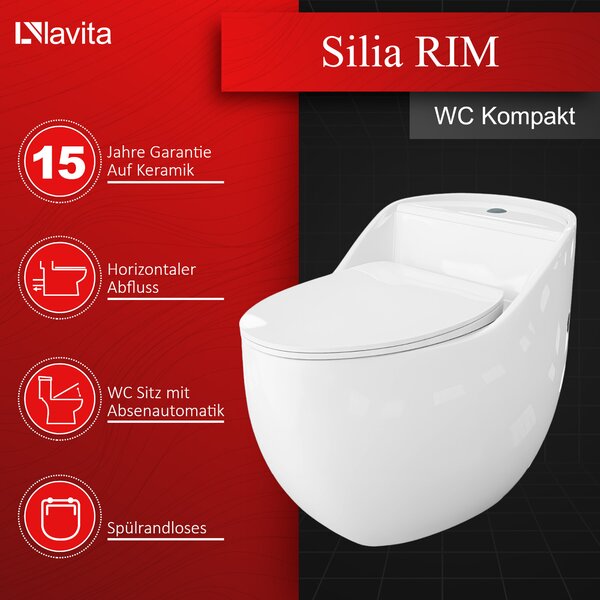 Kompaktní toaleta WC Lavita SILIA RIM bezokrajová s tlumeným dovíráním sedátka