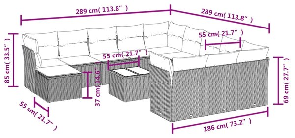 13dílná zahradní sedací souprava s poduškami šedá polyratan 3250479