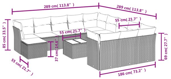 13dílný zahradní sedací souprava s poduškami černý polyratan 3250474