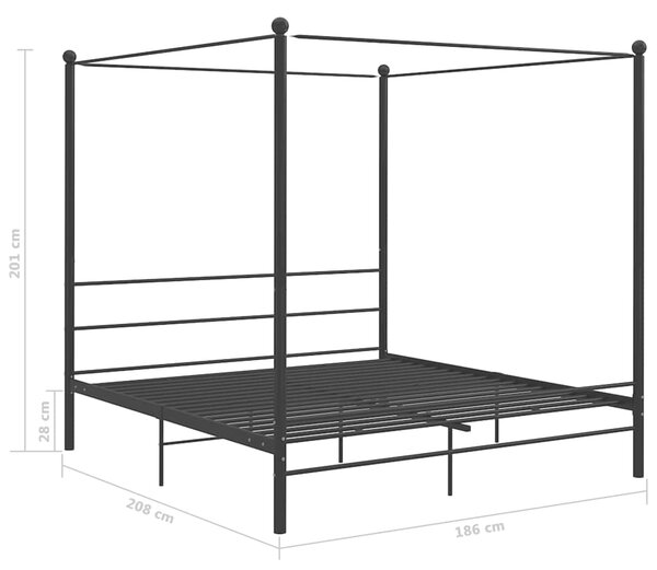 Rám postele s nebesy černý kovový 180 x 200 cm 325066