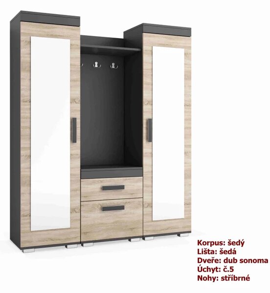 Předsíňová stěna PS24 XL policová, sonoma (úchyt 3/stříbrné)