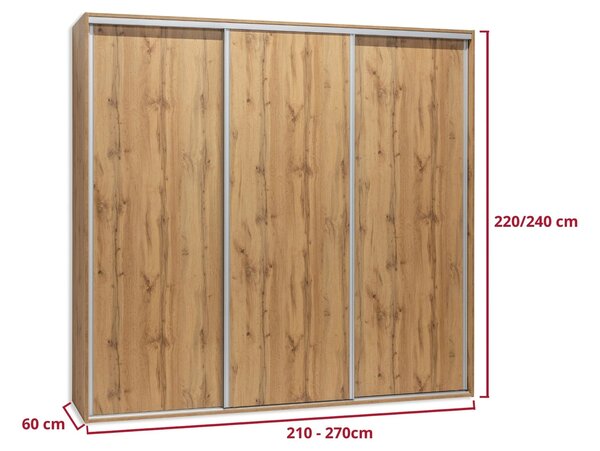 Dvoudveřová šatní skříň ONYX Modřín latte, Šířka: 210 cm, Výška: 220 cm