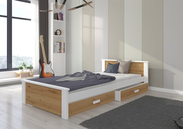 Jednolůžková postel se šuplíky 80x180 FASNA - bílé / dub artisan