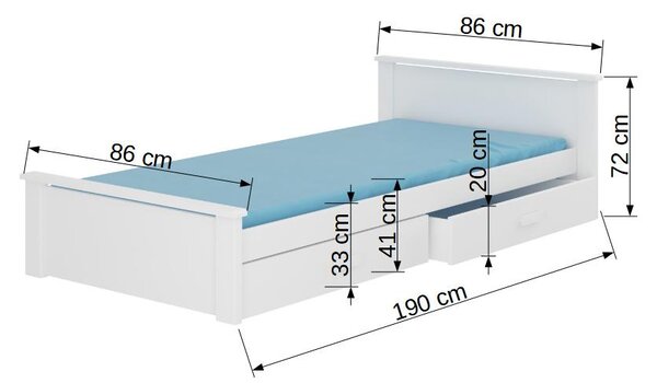 Jednolůžková postel se šuplíky 80x180 FASNA - bílé