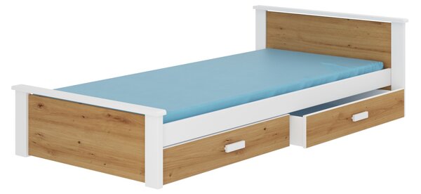 Jednolůžková postel se šuplíky 80x180 FASNA - bílé / dub artisan