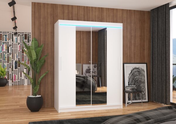Skříň 150 cm se zrcadlem a LED osvětlením GAFRA - bílá