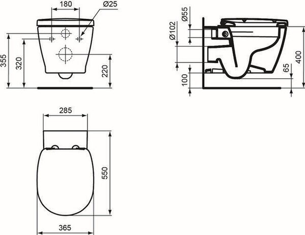 Ideal Standard CONNECT závěsná WC souprava 360 x 540 x 340 mm bílá