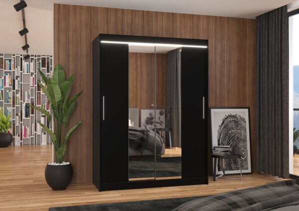 Skříň 150 cm se zrcadlem a LED osvětlením GAFRA - černá