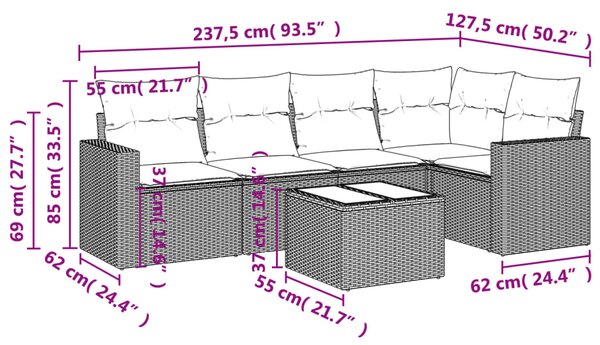 6dílná zahradní sedací souprava s poduškami černá polyratan 3251272