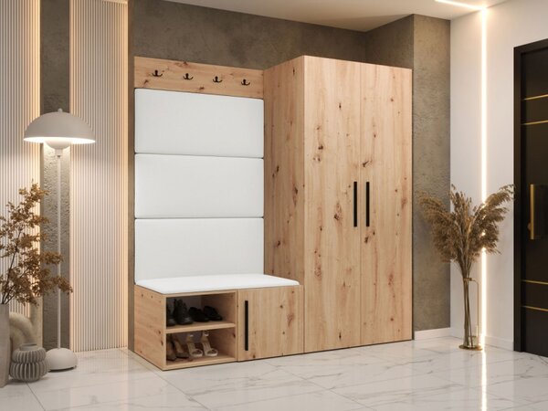 Předsíňová sestava Hekurt I, Barva: dub artisan, Barva látek:: ekokůže Soft 017 (bíla) 5903211432040