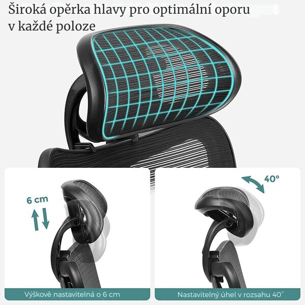 Kancelářská židle s opěrkou hlavy MAGNUS, max. 150 kg, černá SongmicsHome