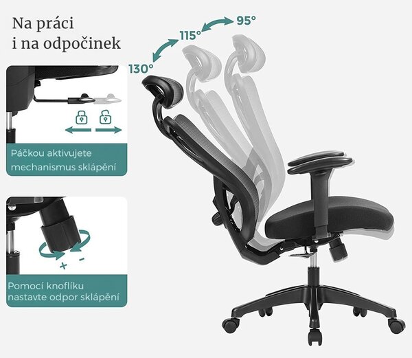 Kancelářská židle s opěrkou hlavy MAGNUS, max. 150 kg, černá SongmicsHome