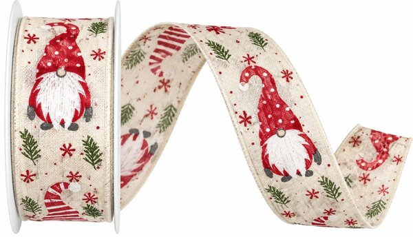 Stuha vánoční NORDIC GNOME CREAM krémová 25mm x 2m (12,-Kč/m)