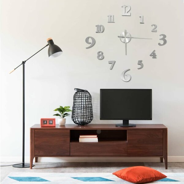 3D nástěnné hodiny moderní design stříbrné 100 cm XXL 325152