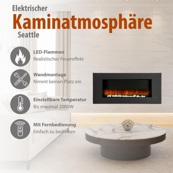 Classic Fire Elektrický krb Classic Fire Atmosphere Vancouver - Dálkové ovládání a časovač - LED plameny - 2000W - černá