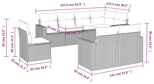 8dílná zahradní sedací souprava s poduškami černá polyratan 3251572