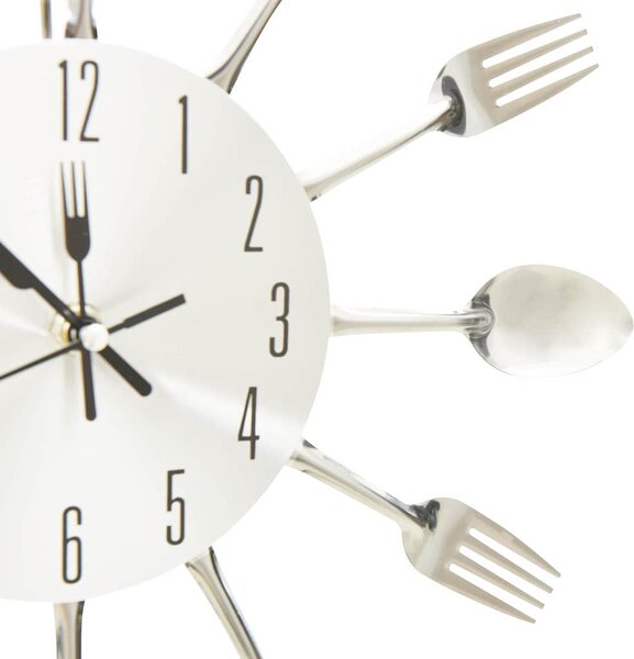 Nástěnné hodiny s vidličkami a lžícemi stříbrné 31 cm hliník 325162