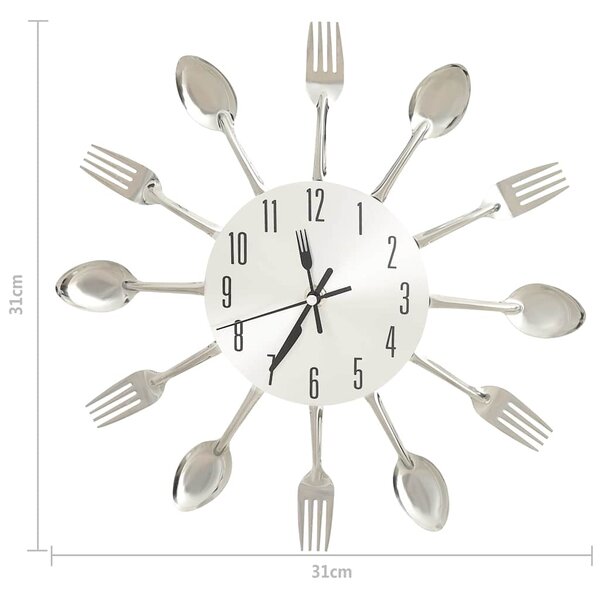 Nástěnné hodiny s vidličkami a lžícemi stříbrné 31 cm hliník 325162
