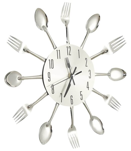 Nástěnné hodiny s vidličkami a lžícemi stříbrné 31 cm hliník 325162