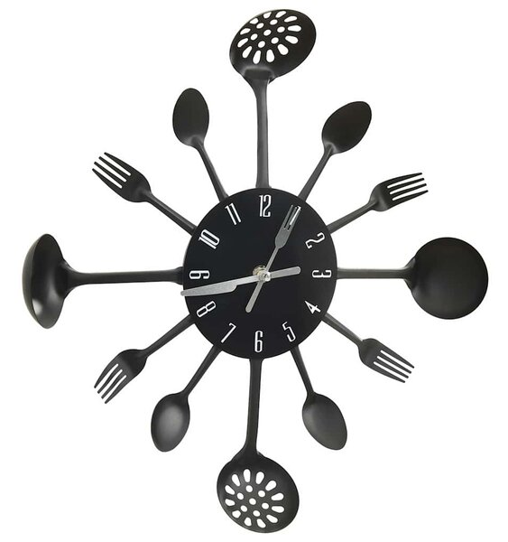 Nástěnné hodiny s vidličkami a lžícemi černé 40 cm hliník 325163