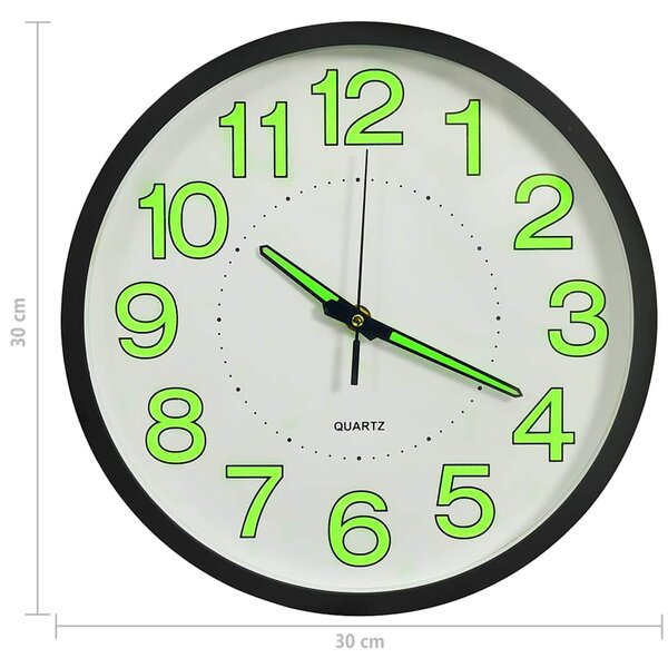 Svítící nástěnné hodiny černé 30 cm 325166