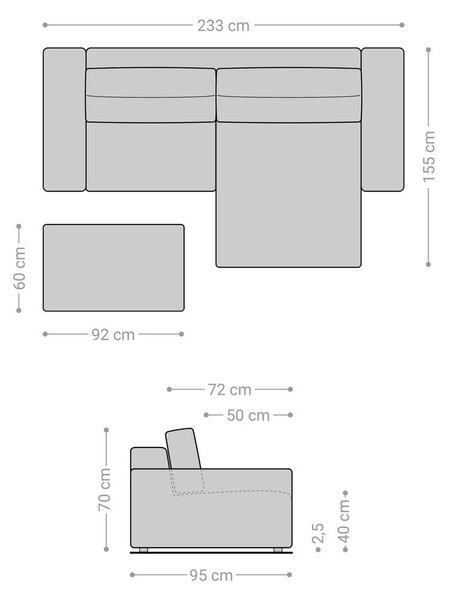 DELIFE Rohová pohovka Lanzo 230x155 cm manšestr béžová lenoška variabilní s taburetem