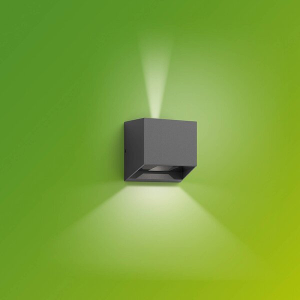 Philips LED venkovní nástěnné svítidlo Alix UE, antracit, hliník, IP44, Černá, Hliník, Moderní, Nástěnné svítidlo / světlem dolů