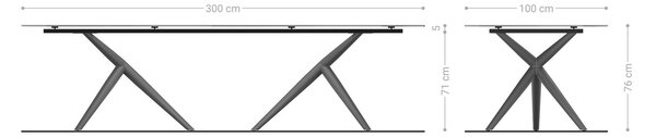 DELIFE Jídelní stůl Edge 300x100 keramika Calacatta Luxe bílá-zlatá-šedá Estelar kulatý kov bílý