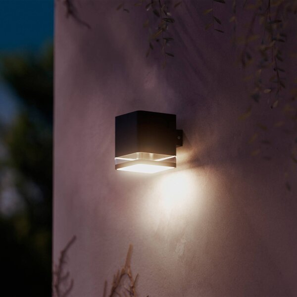 Philips LED solární venkovní nástěnné svítidlo Virona, černé, IP44, Černá, Plast, Moderní, Solární lampy