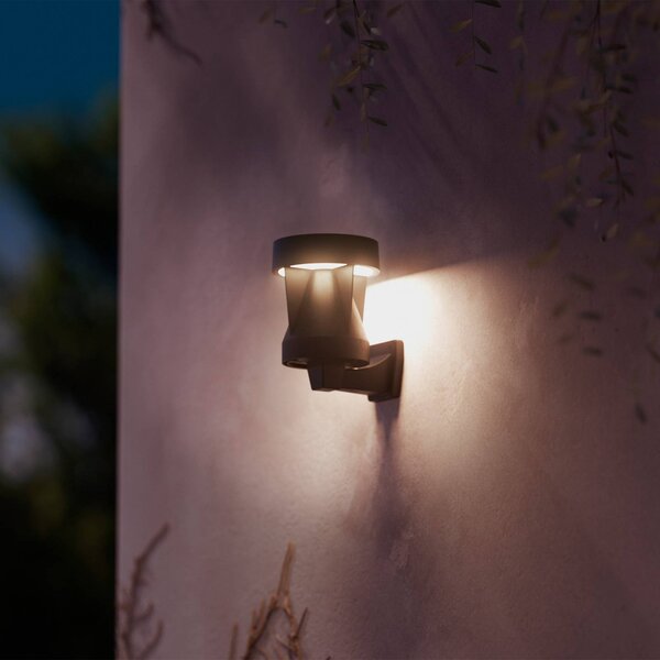 Philips LED solární venkovní nástěnné svítidlo Avery, černé, IP44, Černá, Plast