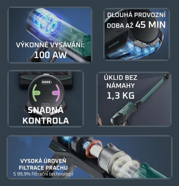 Tyčový vysavač Rowenta X-Force Flex 8.80 RH1833E0 – sací výkon 100 AW