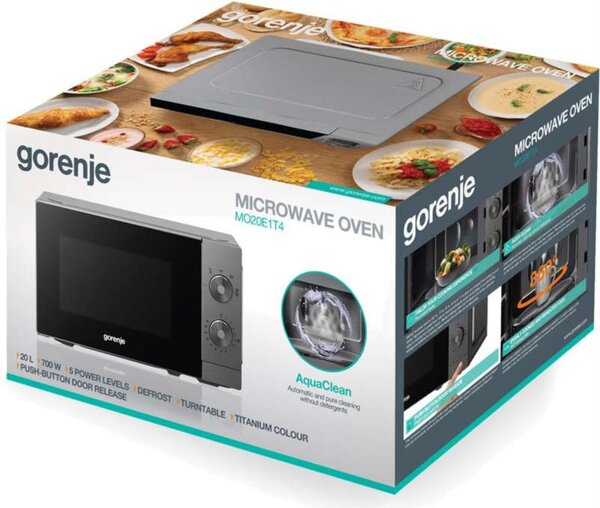Mikrovlnná trouba Gorenje MO20E1T4 – objem 20 l, výkon 700 W, InoxLook