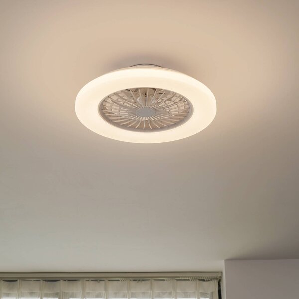 Lindby LED stropní ventilátor Vedin, bílý, DC, Ø 49 cm,, stmívatelný, Bílá / opál, Obývací pokoj / jídelna, Plast, Moderní