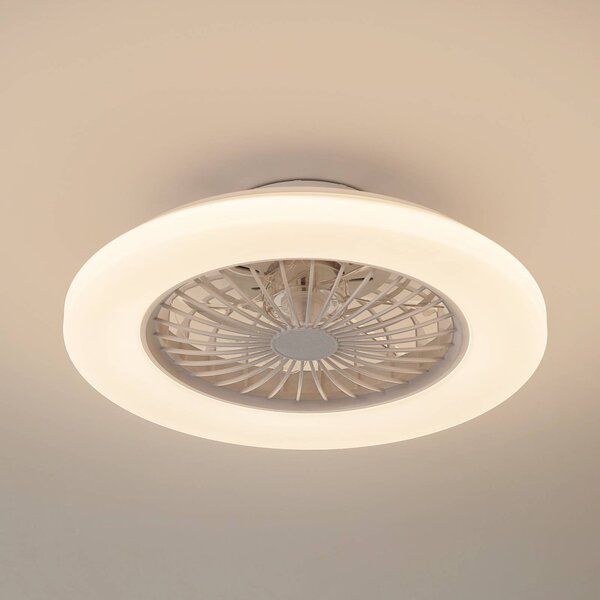 Lindby LED stropní ventilátor Vedin, bílý, DC, Ø 49 cm,, stmívatelný, Bílá / opál, Obývací pokoj / jídelna, Plast, Moderní
