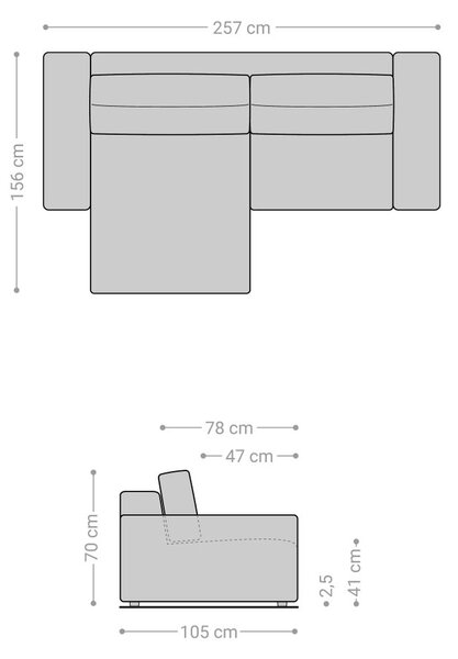 DELIFE Rohová pohovka Lanzo L 260x160 cm bouclé krémovo-bílá variabilní lenoška