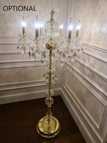 WRANOVSKY Luxusní stříbrná stojací lampa s modrošedými křišťálovými mandlemi Clase-FL6-blue-gray