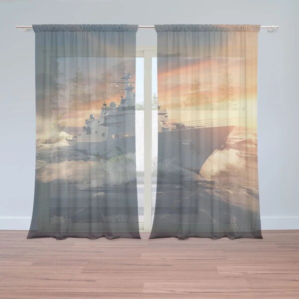 Sablio Záclony Válečná loď v rozbouřených vodách: 2ks 150x250cm